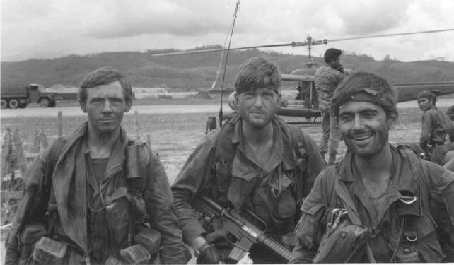 [SOG] RT Hawaii returns from an 8-day Prairie Fire target, circa 1970.
L-R: One-Zero Robert Mohs, One-Two Calvin Hoyt, One-One Joe Blackwell.
